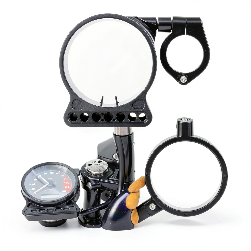 Speedometer Relocation Bracket installed on a motorcycle fork