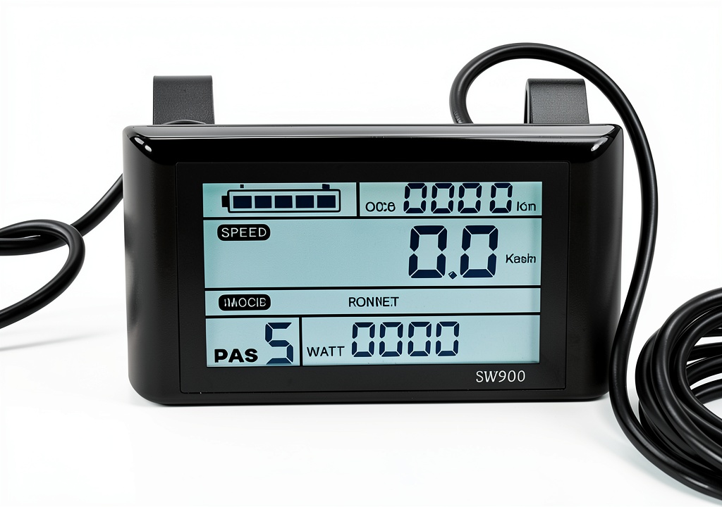 Poggyyi LCD display mounted on an e‑bike handlebar in an urban setting