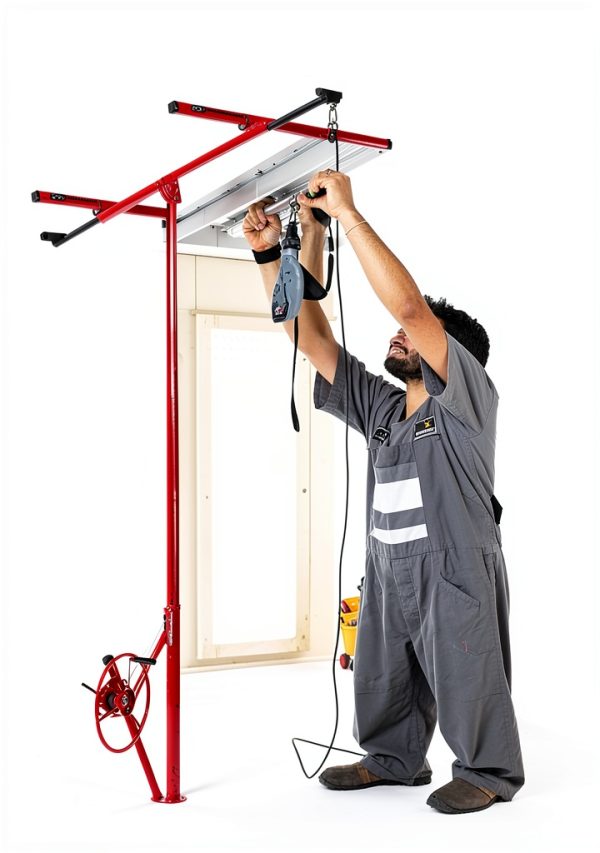 Drywall Lift 22FT Heavy Duty, 150lb Capacity Sheetrock Hoist with Telescopic Arm & Locking Wheels, Steel Panel Lifter for Ceiling Installation, One-Person Drywall Tool for Construction, Remodeling-3