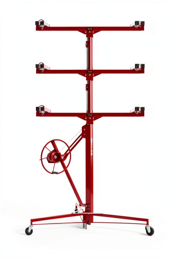 VEVOR 11ft Drywall Lift, Heavy-Duty 150 lbs Sheetrock Hoist with Adjustable Telescoping Arm, Lockable Wheels, Drywall Lifter Panel Jack Hoist Tools Ideal for Ceiling & Wall Installation (Red)-2
