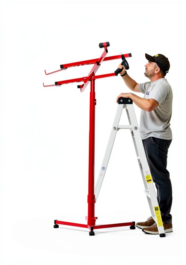 VEVOR 11ft Drywall Lift, Heavy-Duty 150 lbs Sheetrock Hoist with Adjustable Telescoping Arm, Lockable Wheels, Drywall Lifter Panel Jack Hoist Tools Ideal for Ceiling & Wall Installation (Red)-3
