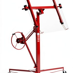 VEVOR 11ft Drywall Lift, Heavy-Duty 150 lbs Sheetrock Hoist with Adjustable Telescoping Arm, Lockable Wheels, Drywall Lifter Panel Jack Hoist Tools Ideal for Ceiling & Wall Installation (Red)-0