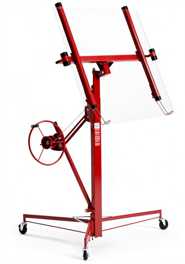 VEVOR 11ft Drywall Lift, Heavy-Duty 150 lbs Sheetrock Hoist with Adjustable Telescoping Arm, Lockable Wheels, Drywall Lifter Panel Jack Hoist Tools Ideal for Ceiling & Wall Installation (Red)-0