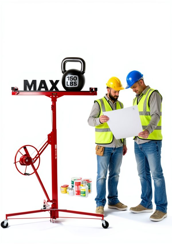 VEVOR 11ft Drywall Lift, Heavy-Duty 150 lbs Sheetrock Hoist with Adjustable Telescoping Arm, Lockable Wheels, Drywall Lifter Panel Jack Hoist Tools Ideal for Ceiling & Wall Installation (Red)-1