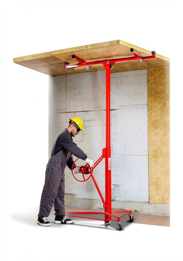 VEVOR 11ft Drywall Lift, Heavy-Duty 150 lbs Sheetrock Hoist with Adjustable Telescoping Arm, Lockable Wheels, Drywall Lifter Panel Jack Hoist Tools Ideal for Ceiling & Wall Installation (Red)-5