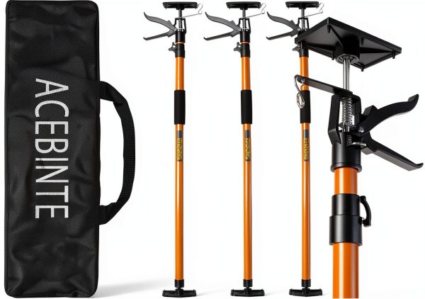 4PK Support Pole, Steel Telescopic Adjustable 3rd Hand Support System, Support Rod, Supports up to 154 lbs Construction Rods for Cabinet Jacks Cargo Bars Drywalls Extends from 49 Inch to 114 Inch-0