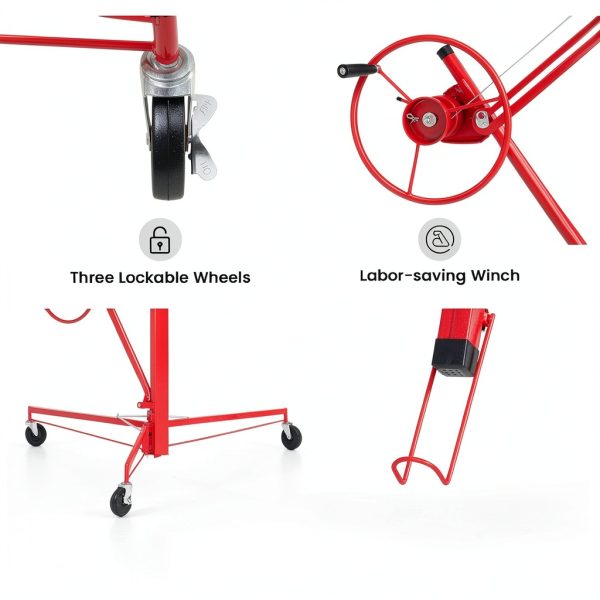Drywall Lift Elevon 11FT Panel Hoist Jack 150LB Capacity Red-3